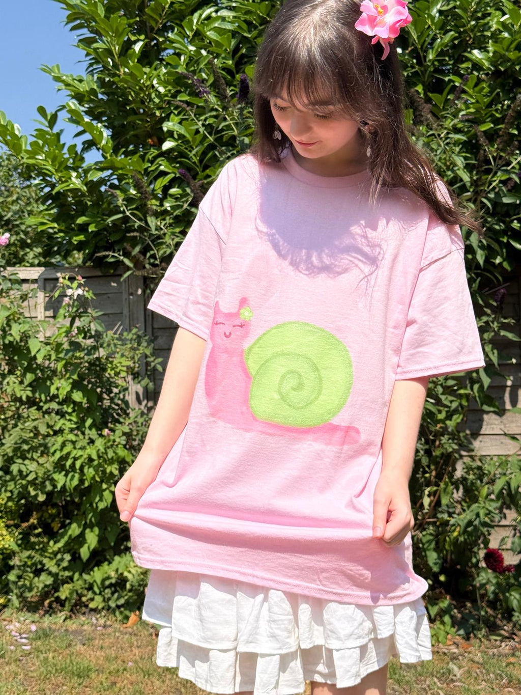 Pink and Green Snail Cotton Tee