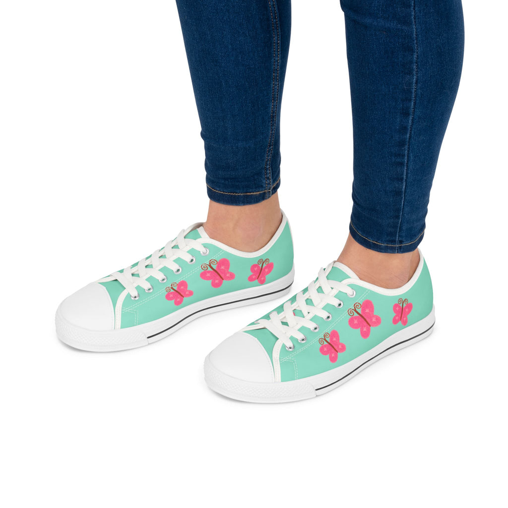 Mint Teal Canvas Shoes with Pink Butterflies