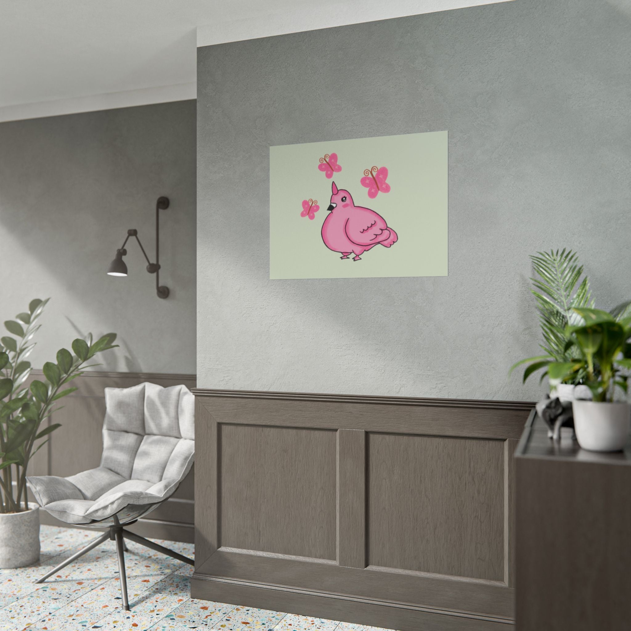 Unicorn Pigeon Butterfly Rolled Poster
