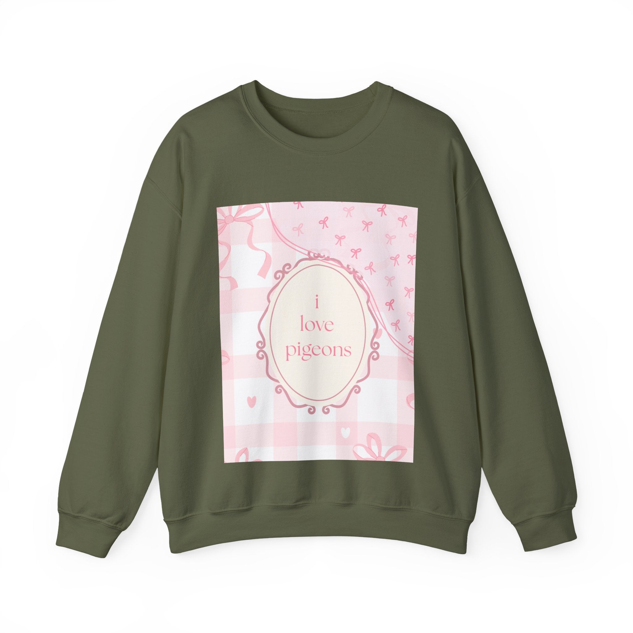 Crewneck Sweatshirt "I Love Pigeons" Pink Plaid Graphic