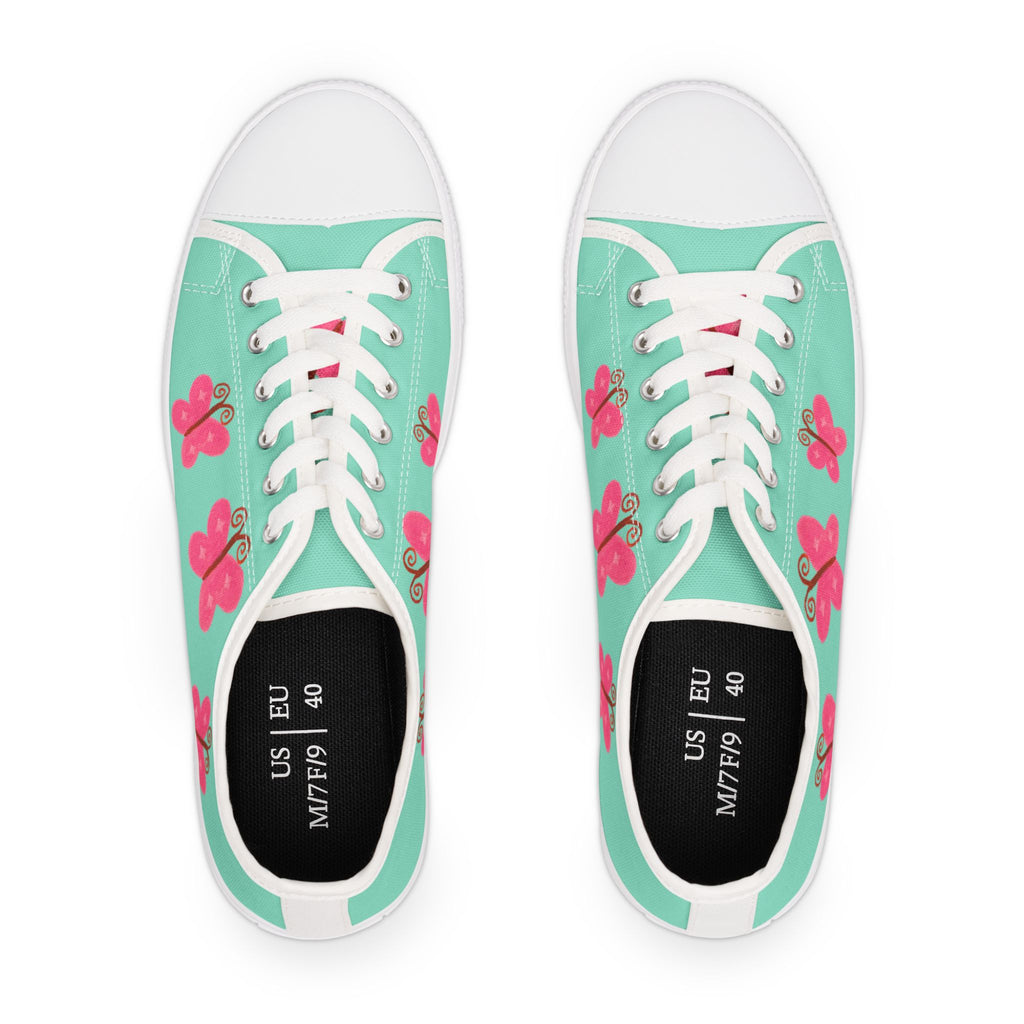 Mint Teal Canvas Shoes with Pink Butterflies