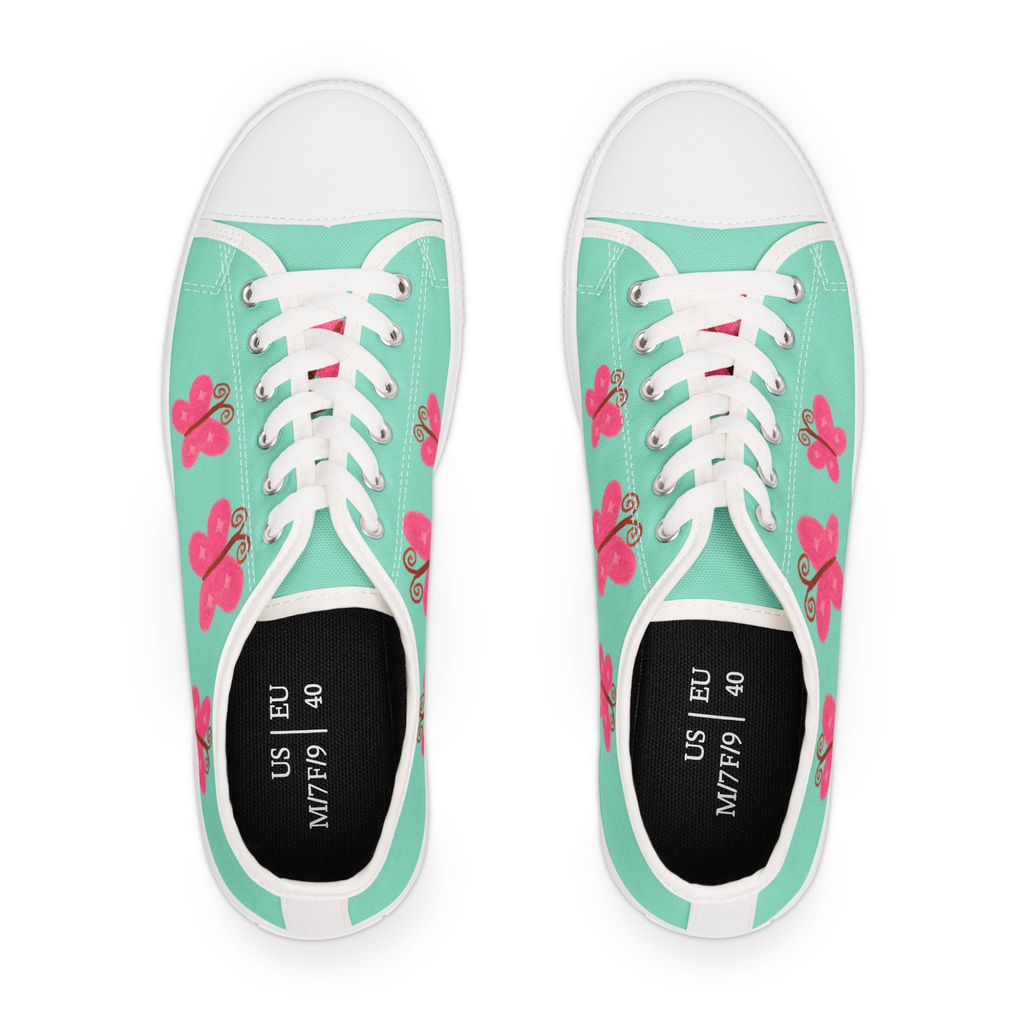 Mint Teal Canvas Shoes with Pink Butterflies