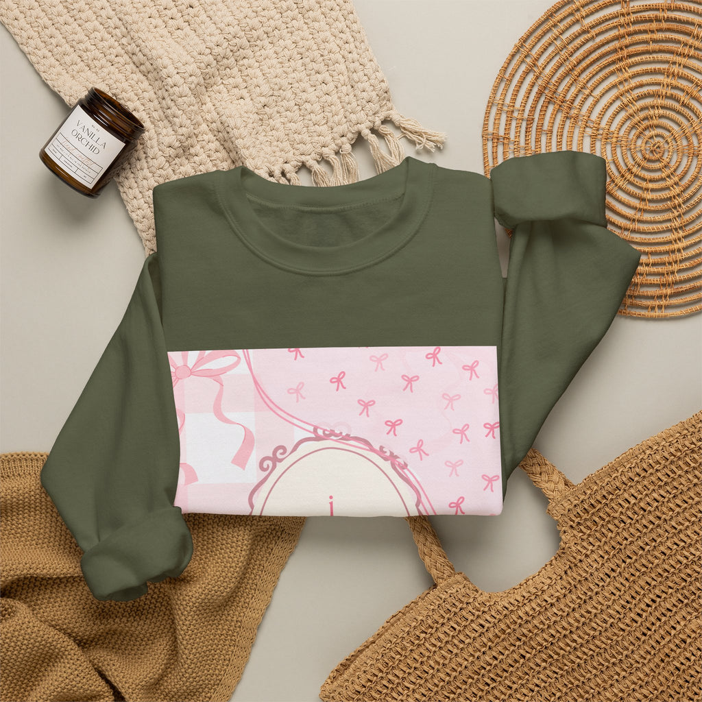 Crewneck Sweatshirt "I Love Pigeons" Pink Plaid Graphic