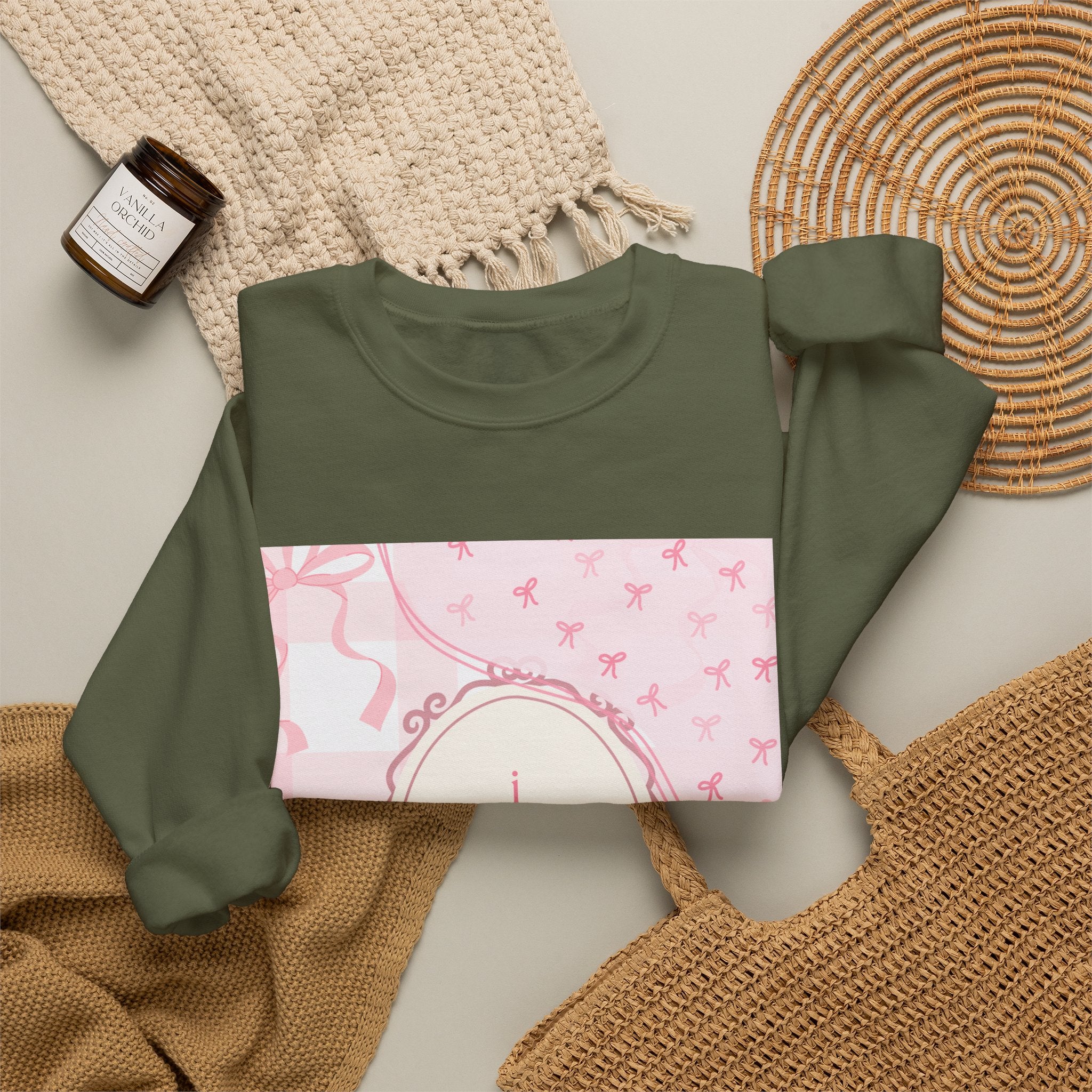 Crewneck Sweatshirt "I Love Pigeons" Pink Plaid Graphic