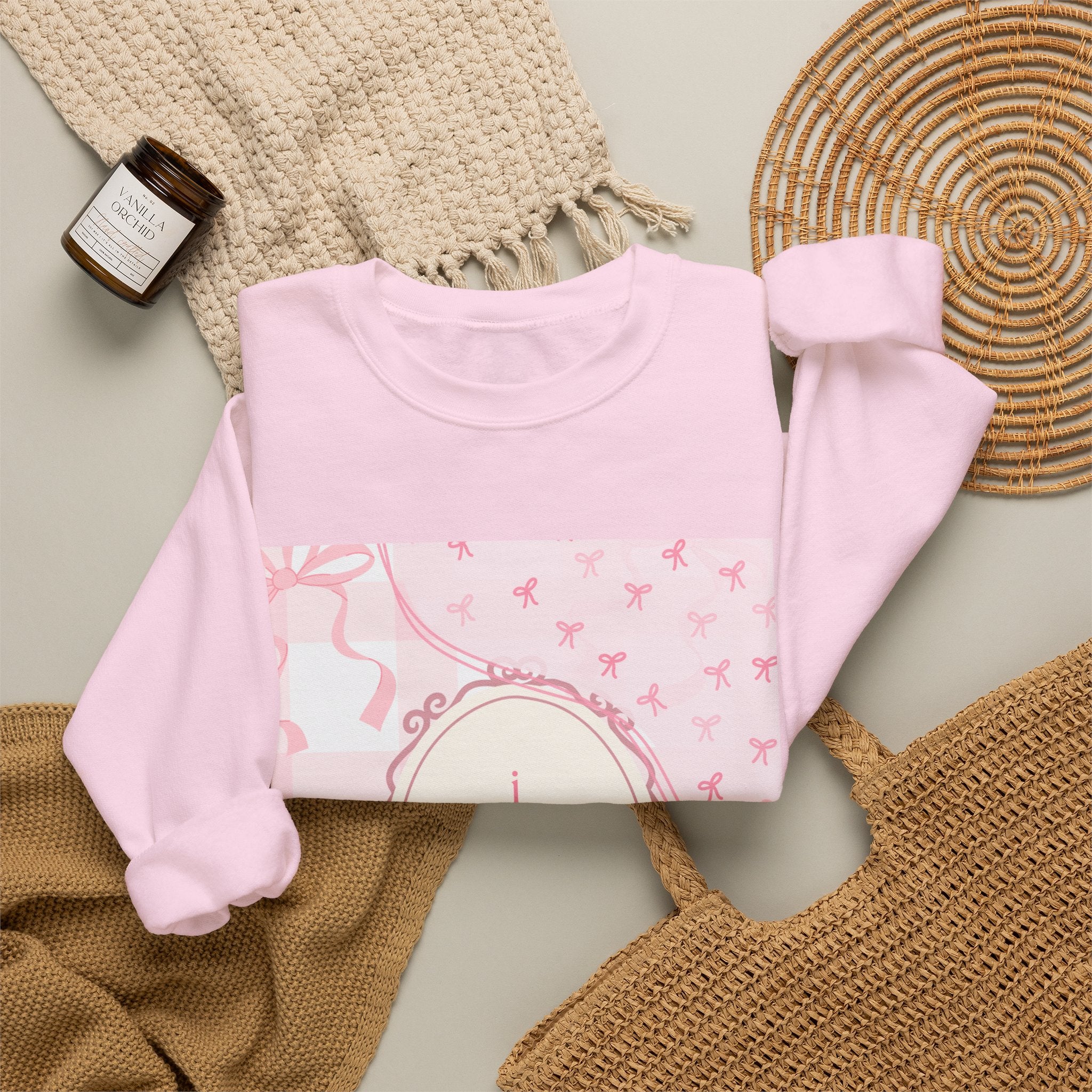Crewneck Sweatshirt "I Love Pigeons" Pink Plaid Graphic