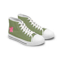 Olive Green High-Top Sneakers with Pink Butterfly (Women's Casual Trainers)