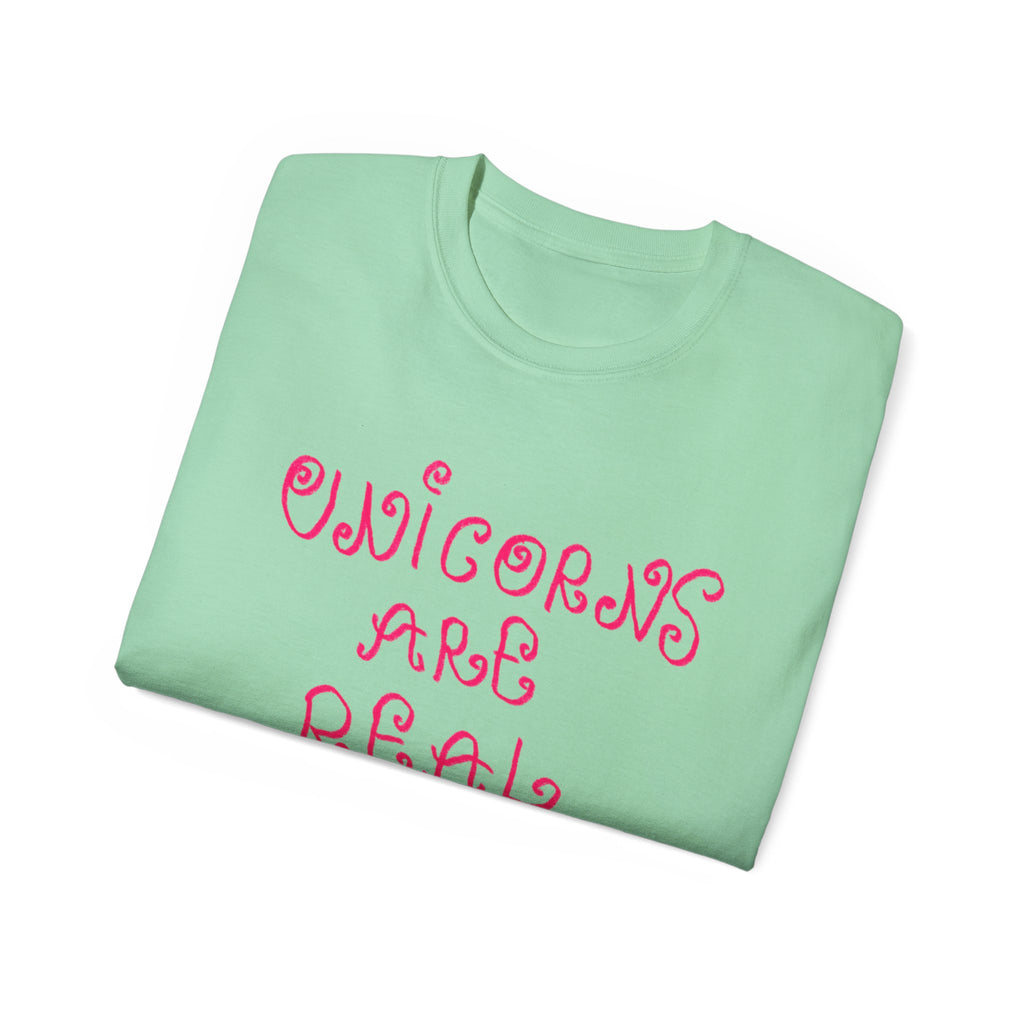 Unicorns Are Real Tee - Pink Retro Script Graphic T-Shirt