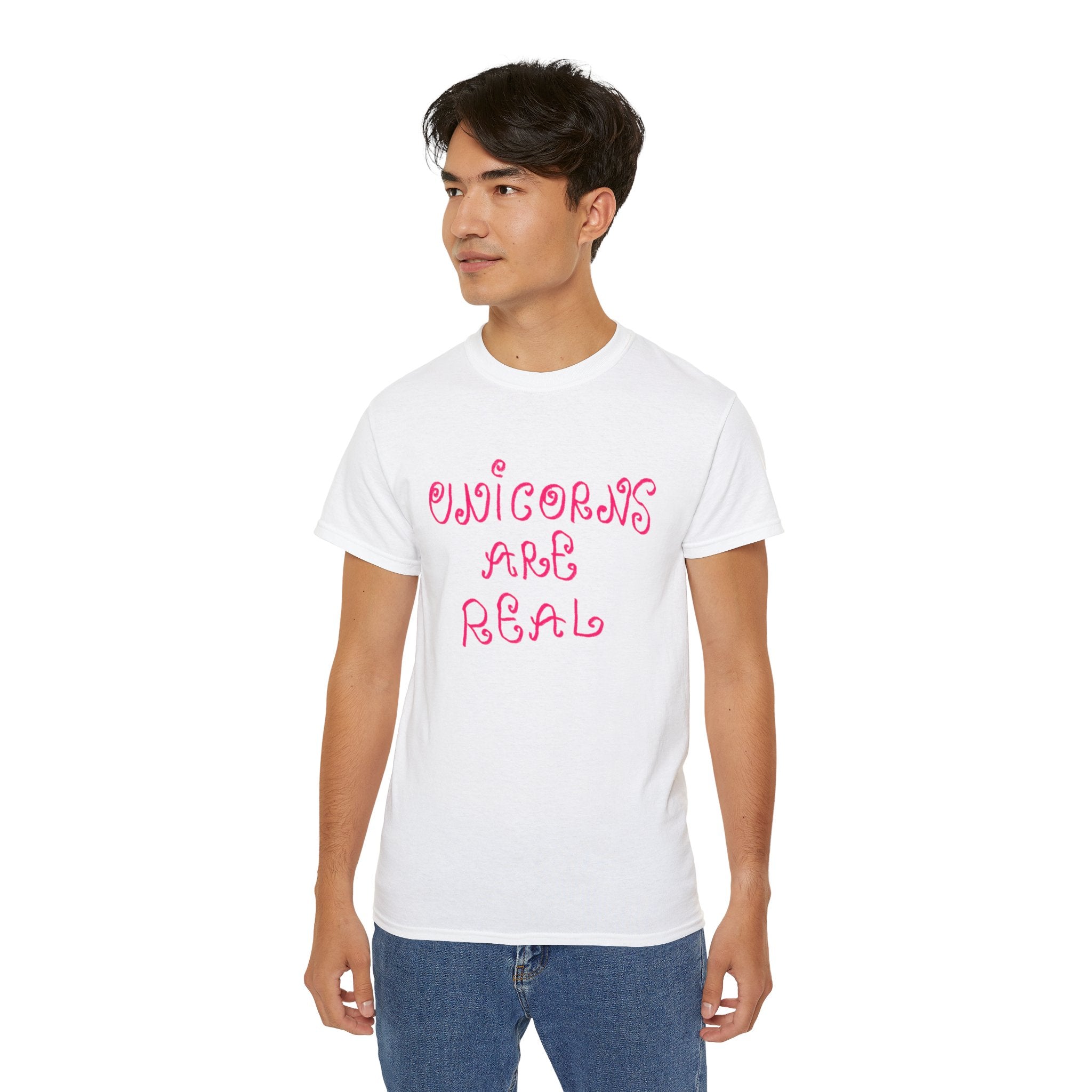 Unicorns Are Real Tee - Pink Retro Script Graphic T-Shirt