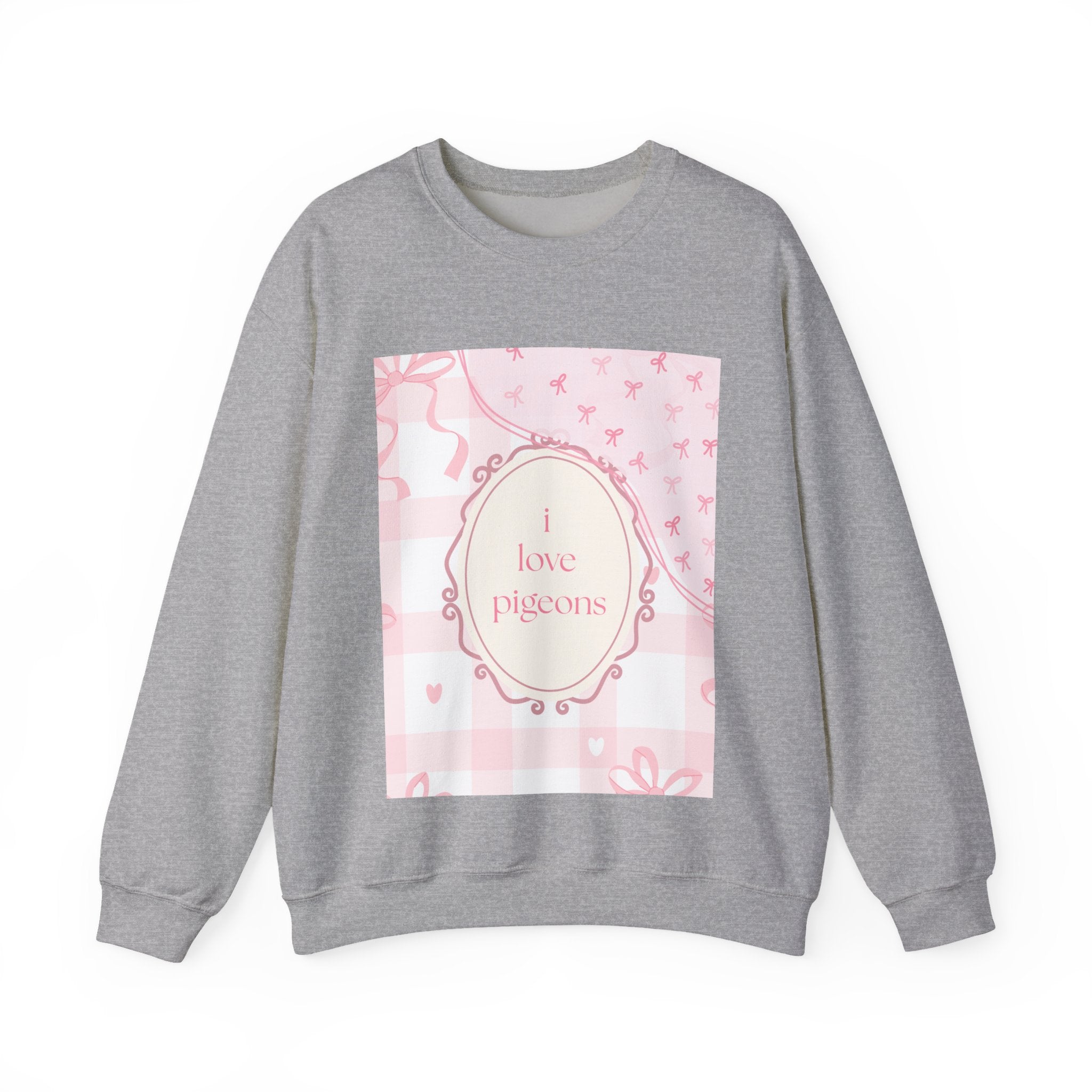 Crewneck Sweatshirt "I Love Pigeons" Pink Plaid Graphic