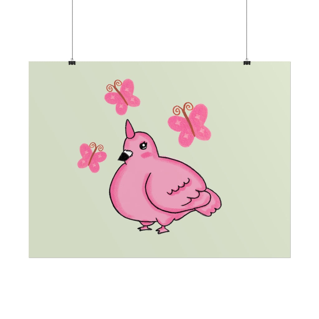 Unicorn Pigeon Butterfly Rolled Poster