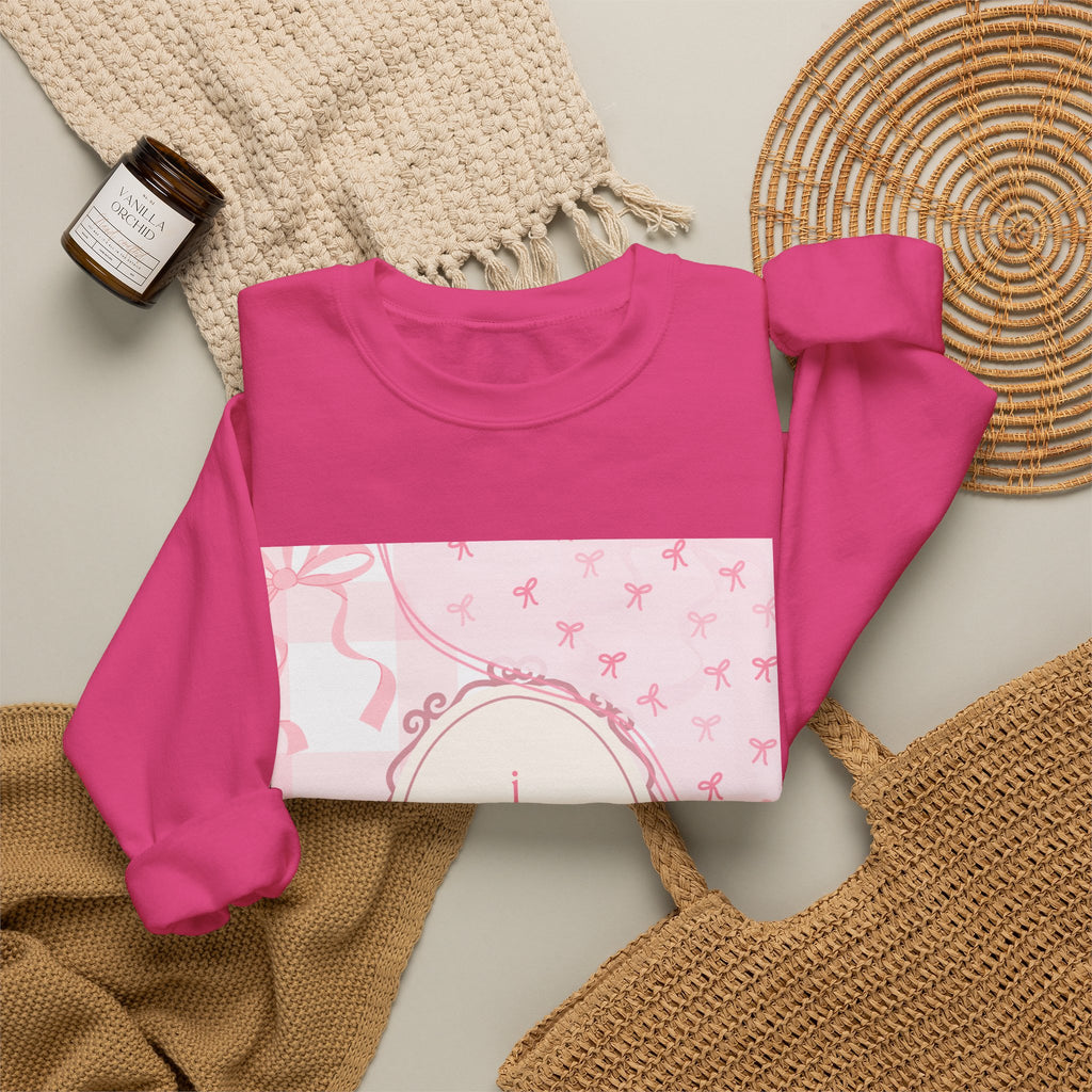 Crewneck Sweatshirt "I Love Pigeons" Pink Plaid Graphic