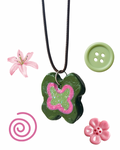 Pink and green butterfly necklace
