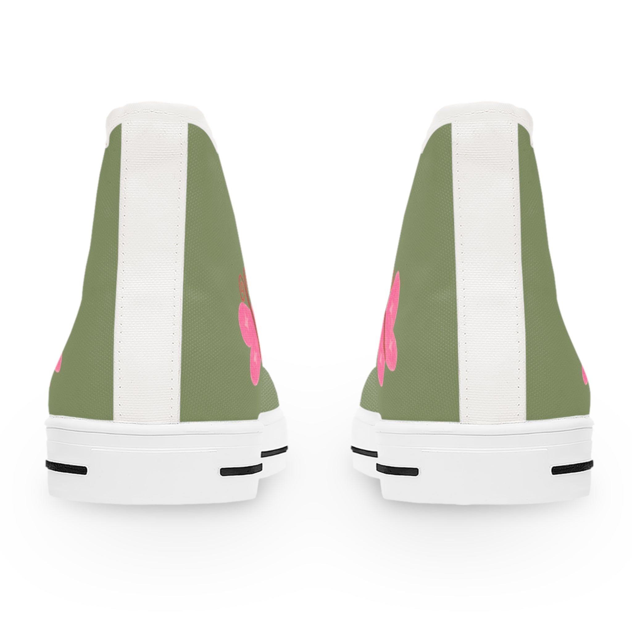 Olive Green High-Top Sneakers with Pink Butterfly (Women's Casual Trainers)