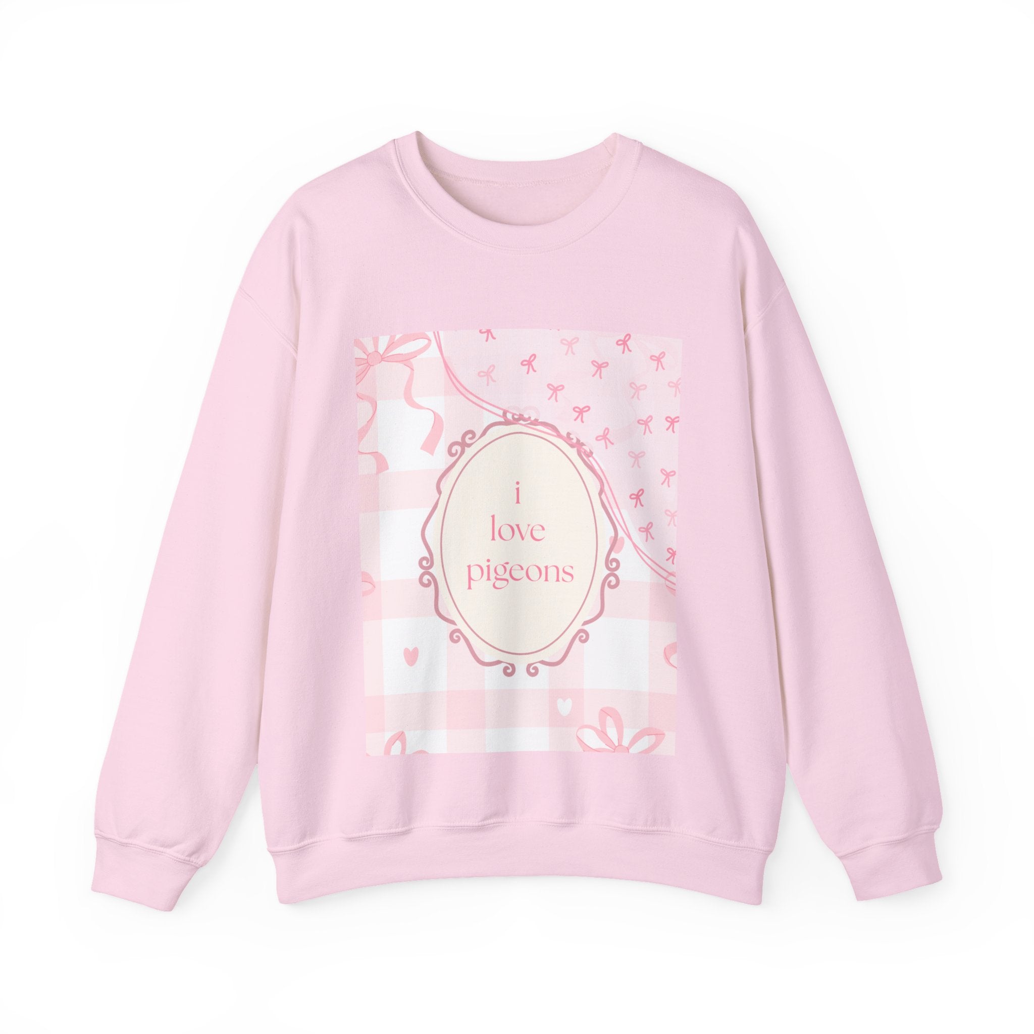 Crewneck Sweatshirt "I Love Pigeons" Pink Plaid Graphic