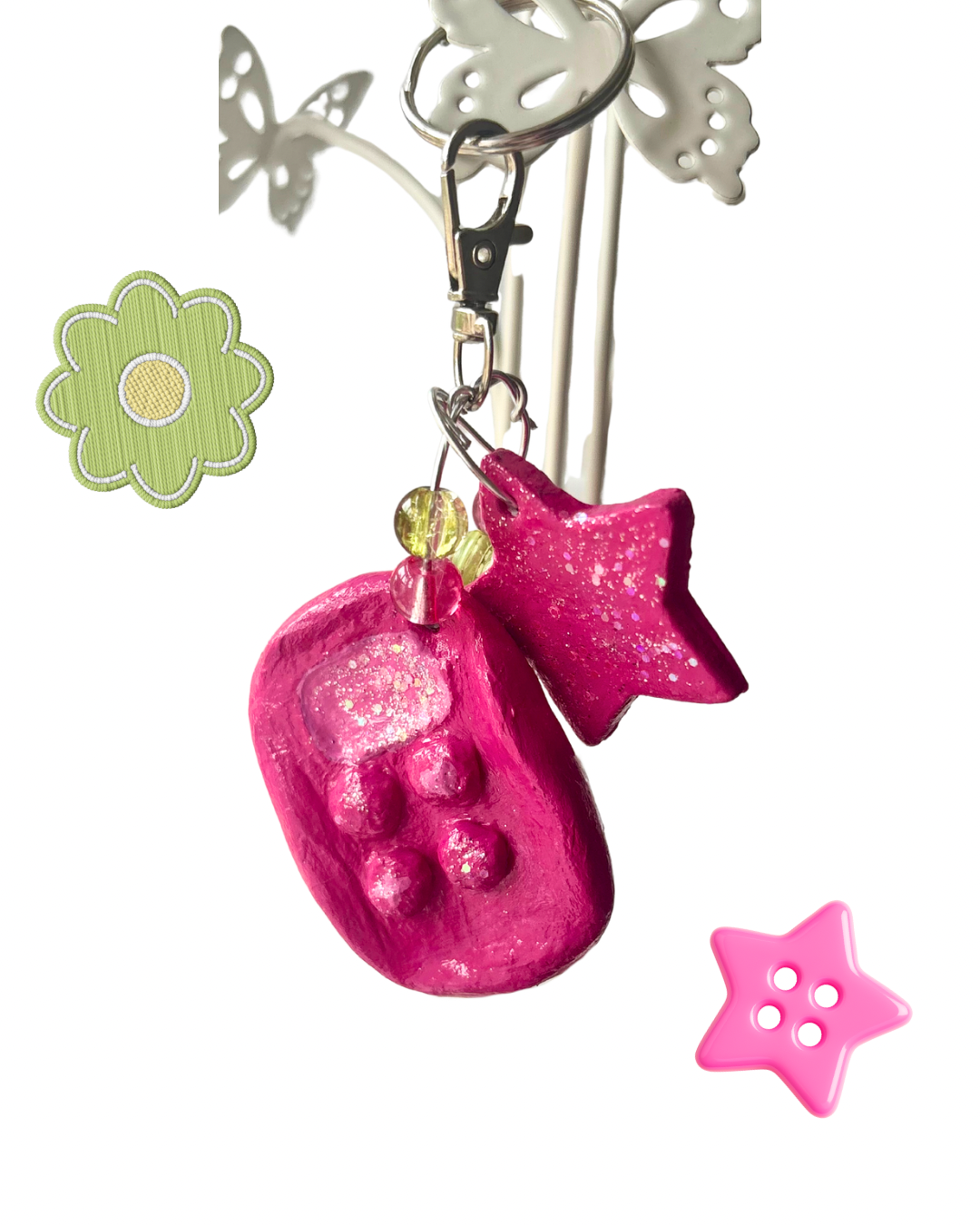 Pink phone glitter keyring
