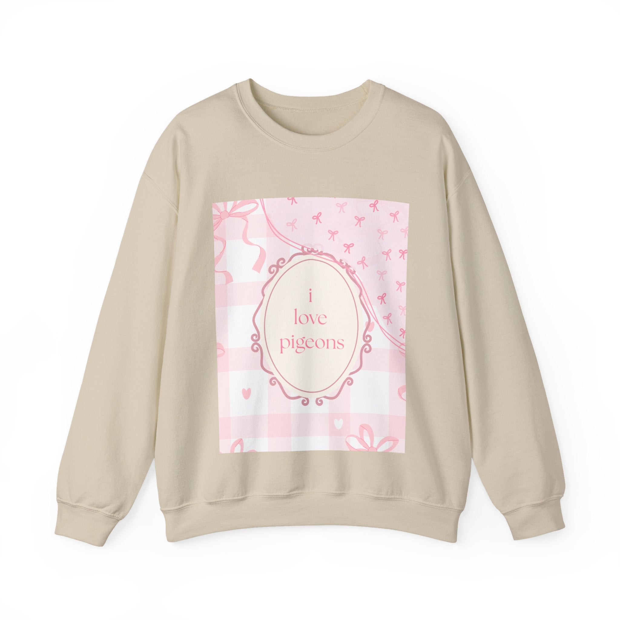Crewneck Sweatshirt "I Love Pigeons" Pink Plaid Graphic