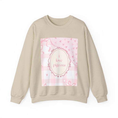 Crewneck Sweatshirt "I Love Pigeons" Pink Plaid Graphic