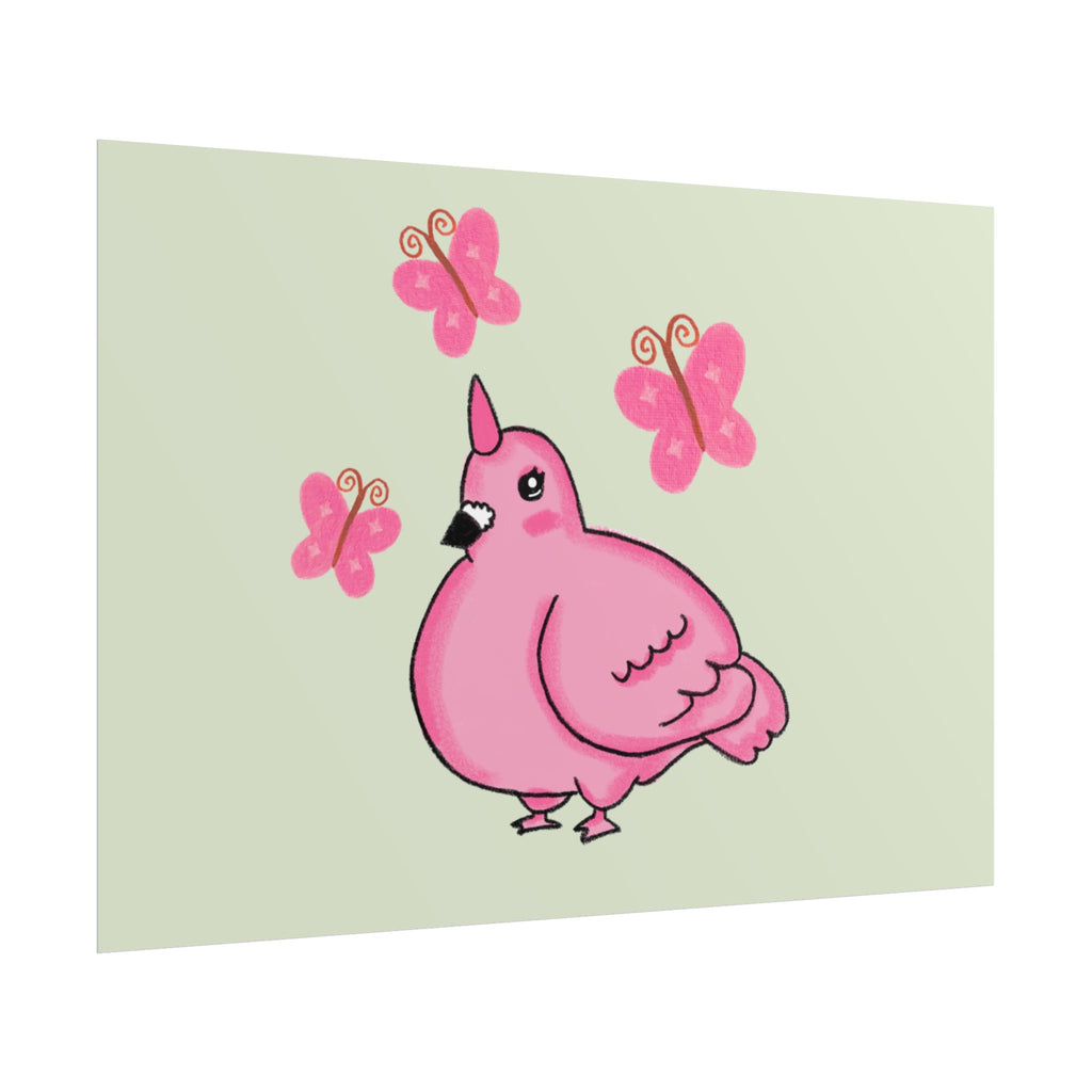 Unicorn Pigeon Butterfly Rolled Poster