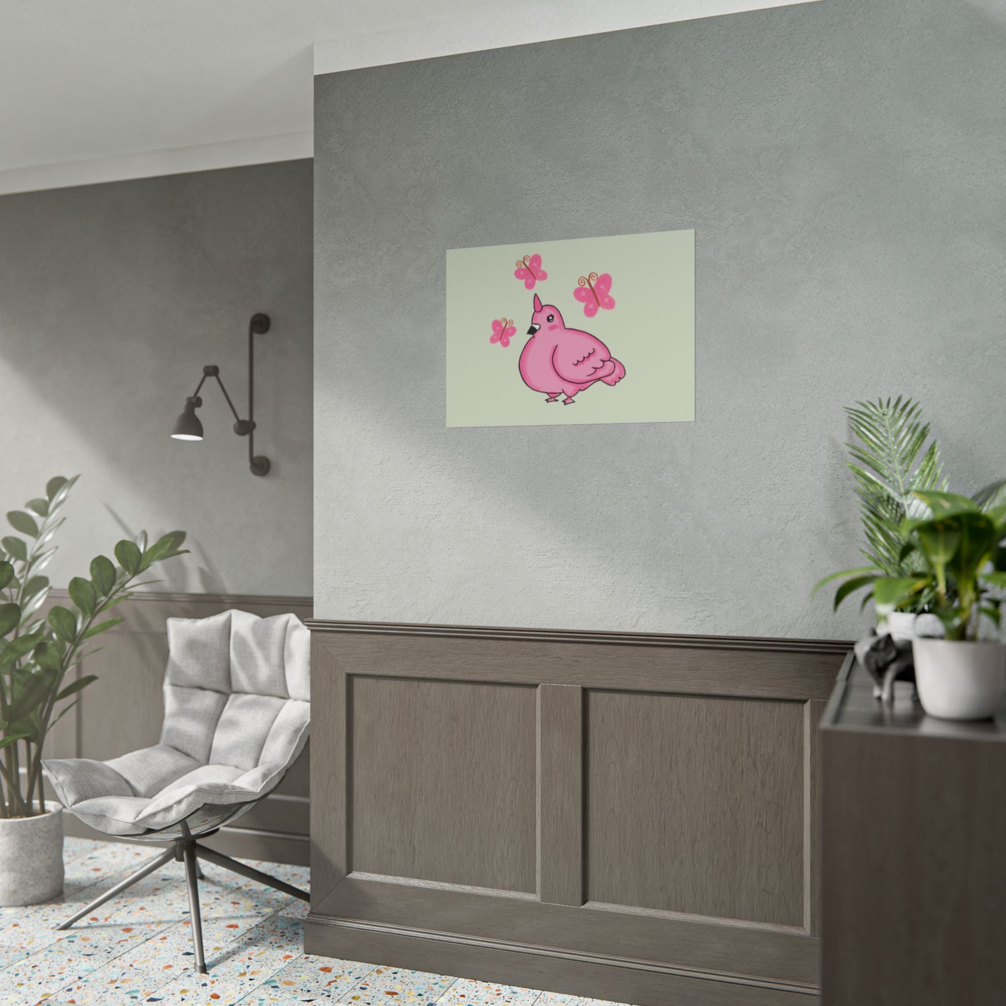 Unicorn Pigeon Butterfly Rolled Poster