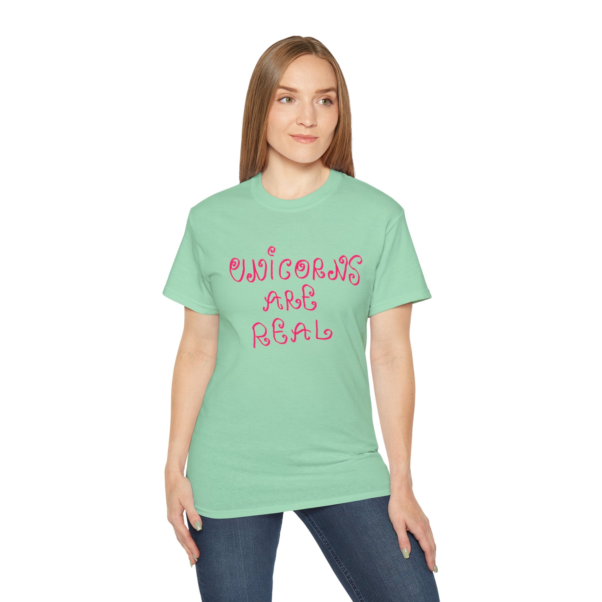 Unicorns Are Real Tee - Pink Retro Script Graphic T-Shirt