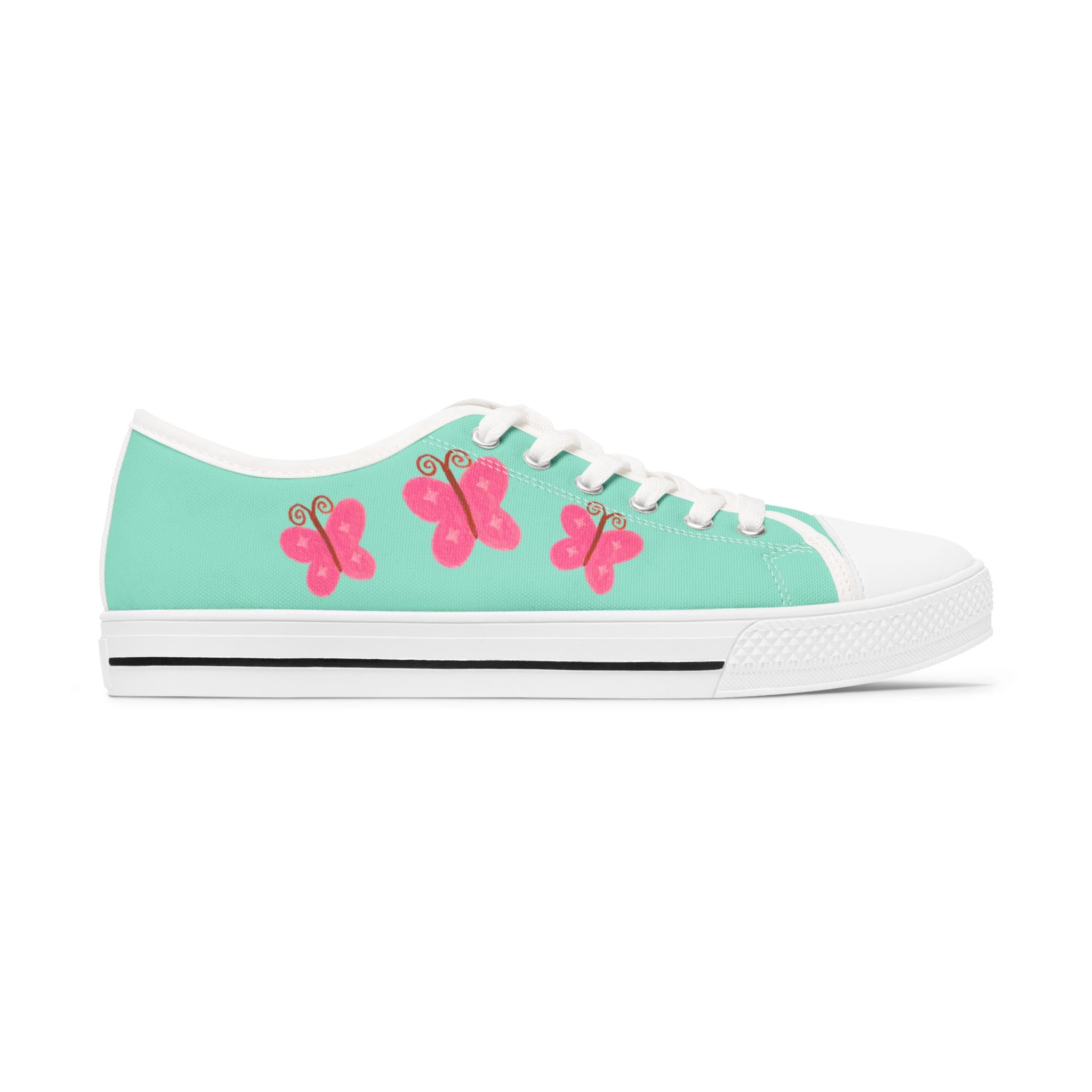 Mint Teal Canvas Shoes with Pink Butterflies
