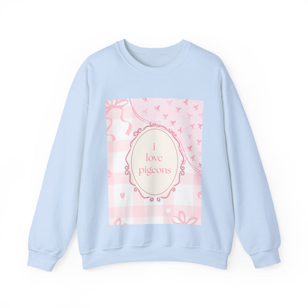 Crewneck Sweatshirt "I Love Pigeons" Pink Plaid Graphic