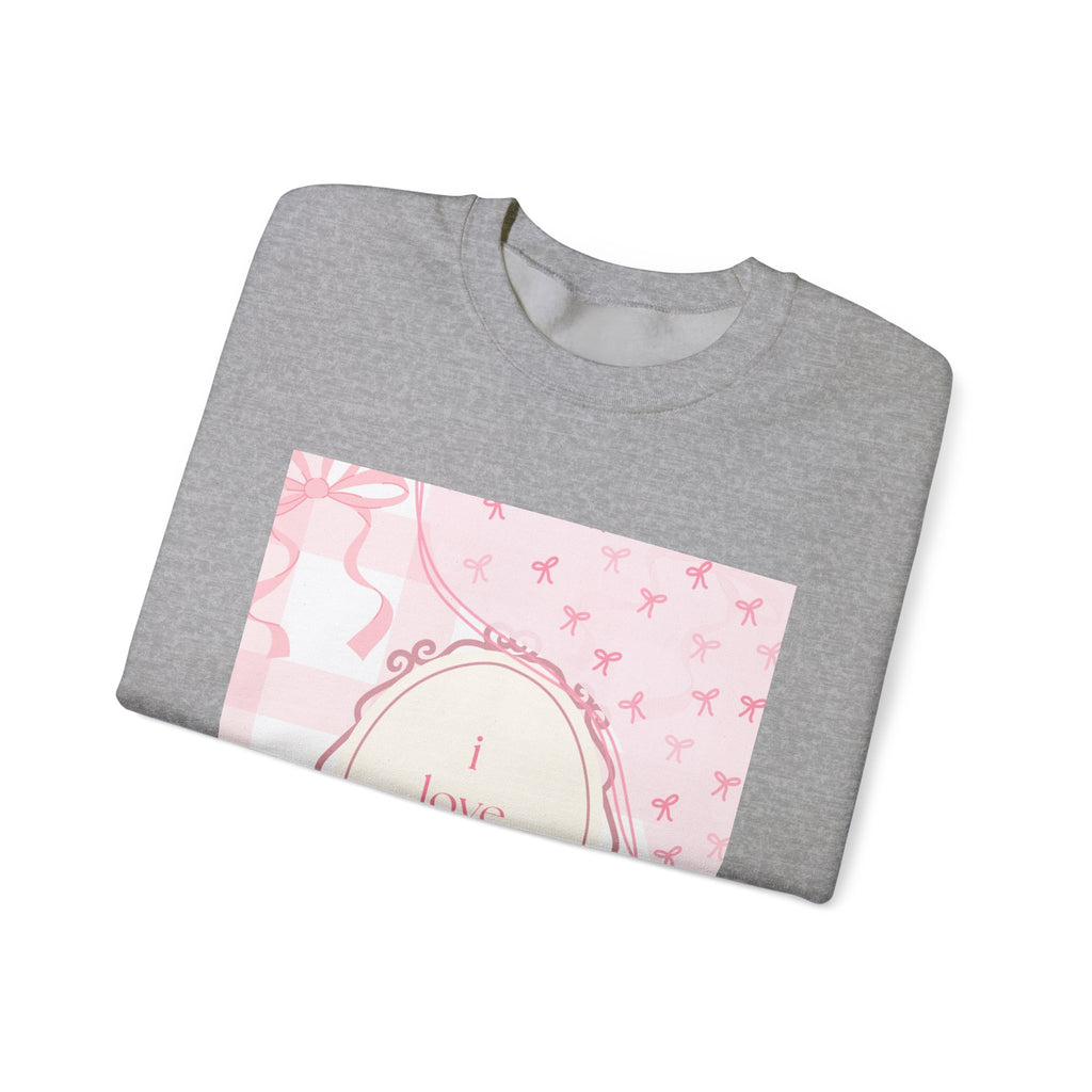 Crewneck Sweatshirt "I Love Pigeons" Pink Plaid Graphic