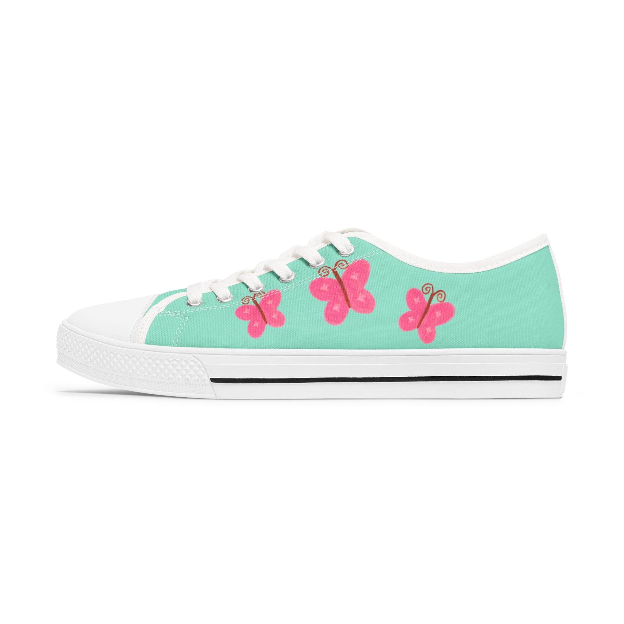 Mint Teal Canvas Shoes with Pink Butterflies