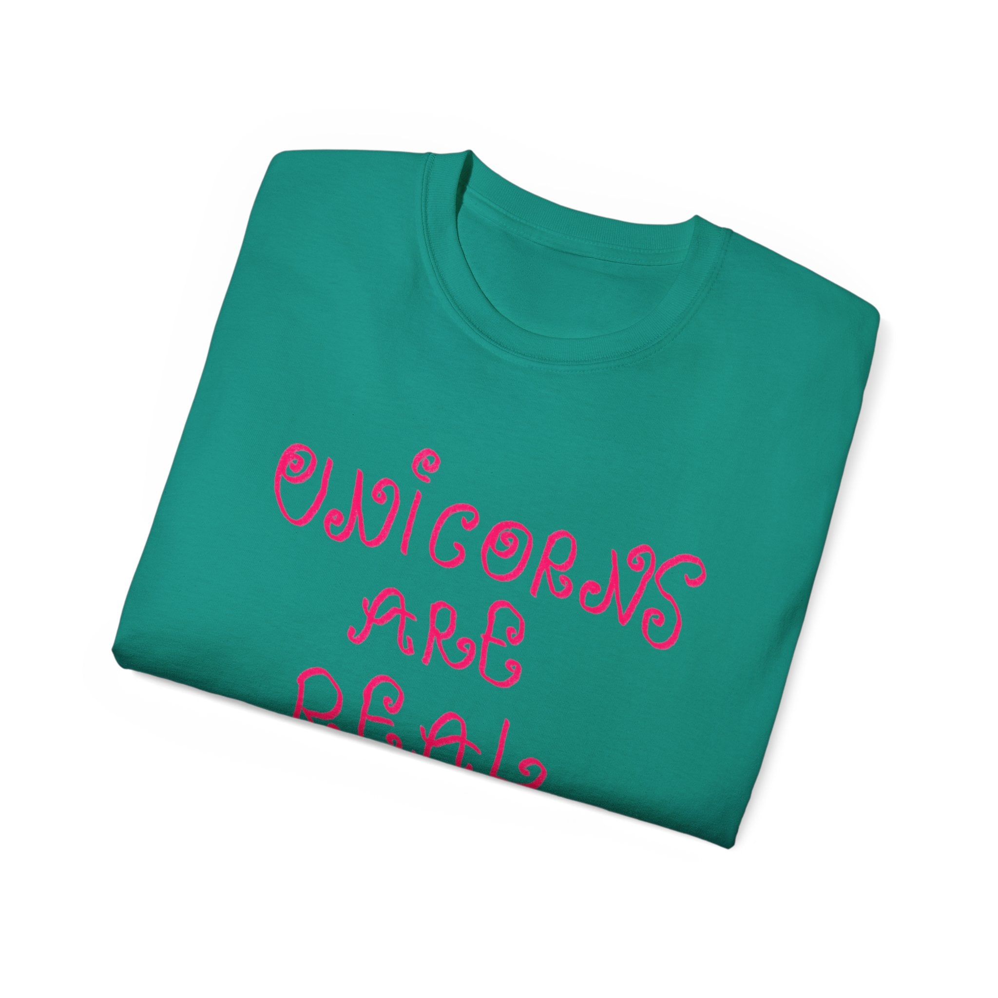 Unicorns Are Real Tee - Pink Retro Script Graphic T-Shirt