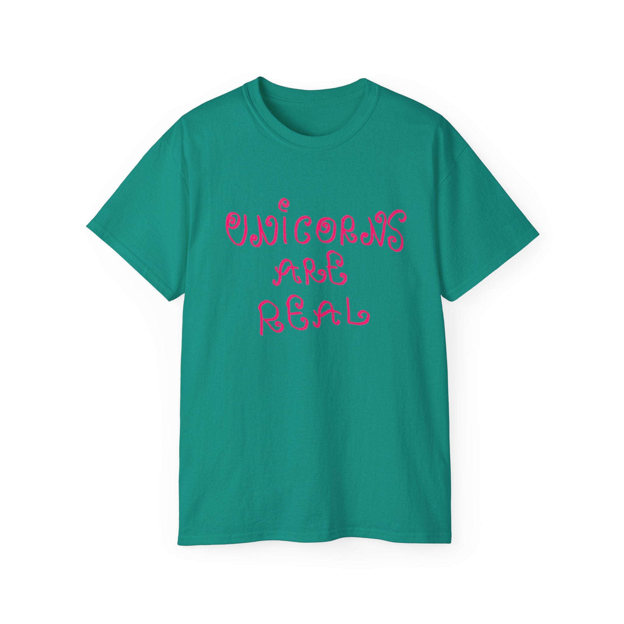 Unicorns Are Real Tee - Pink Retro Script Graphic T-Shirt