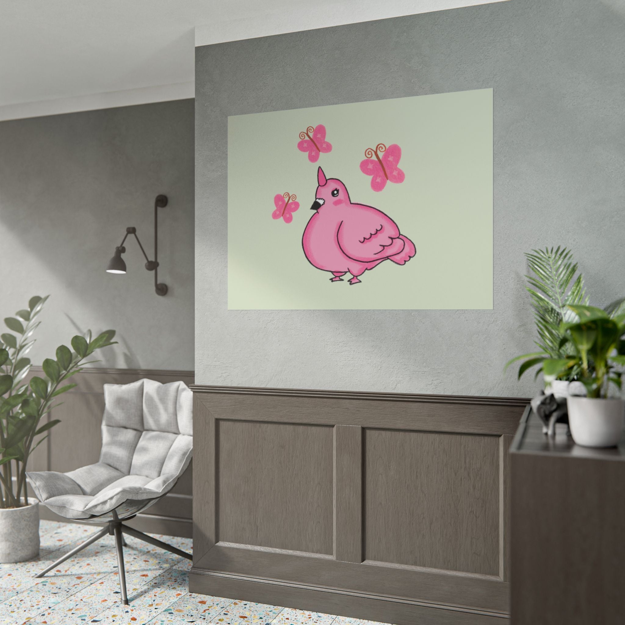 Unicorn Pigeon Butterfly Rolled Poster