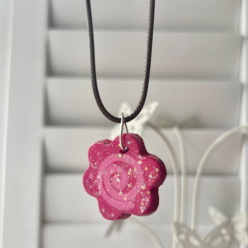 Pink glittery flower necklace