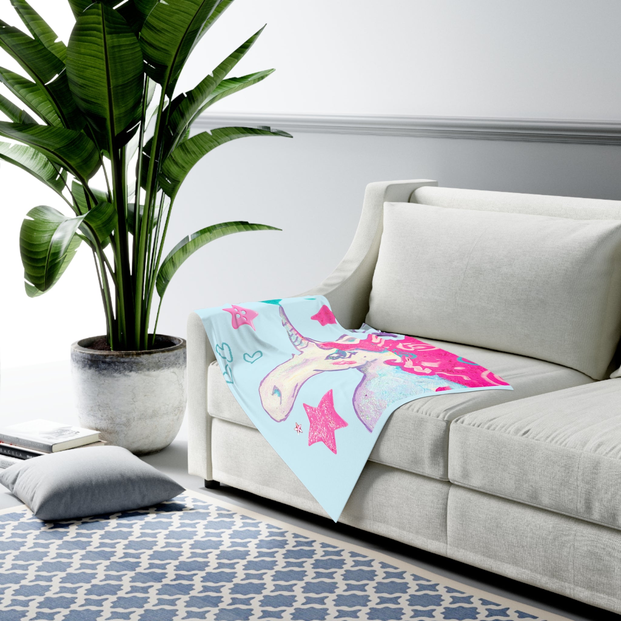 Unicorn Stars Baby Swaddle Blanket - Pink & Aqua Newborn Wrap
