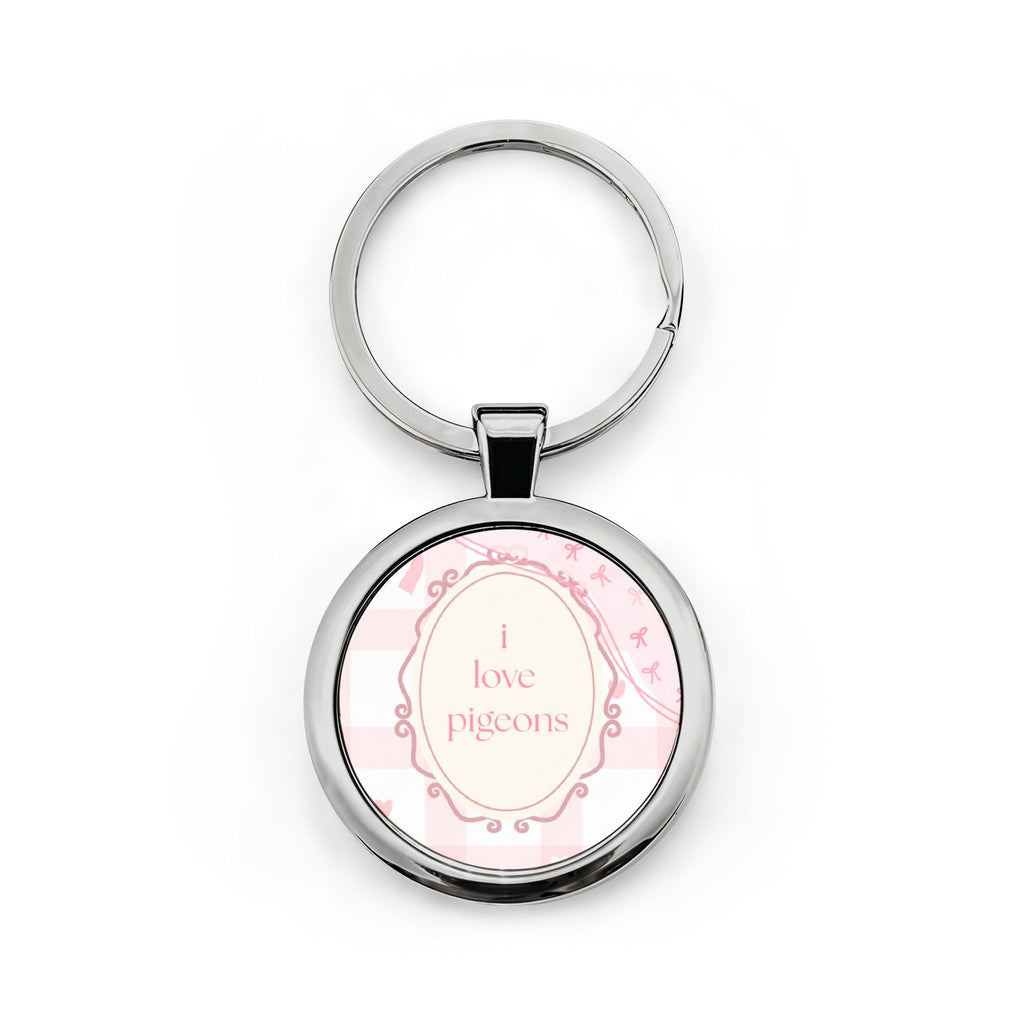 Pigeon Love Round Stainless Steel Keychain