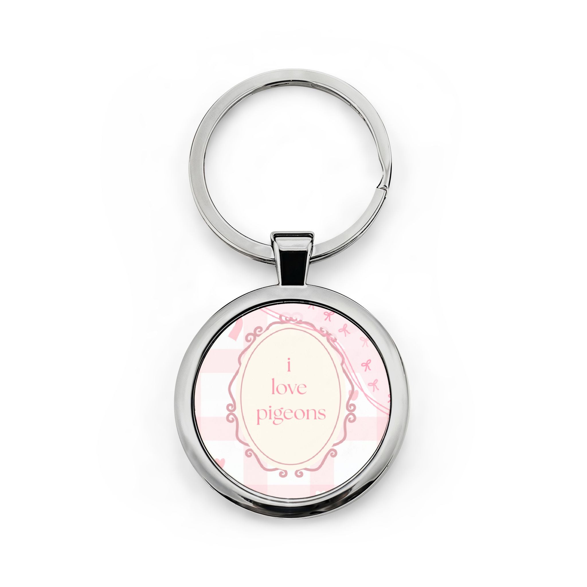 Pigeon Love Round Stainless Steel Keychain