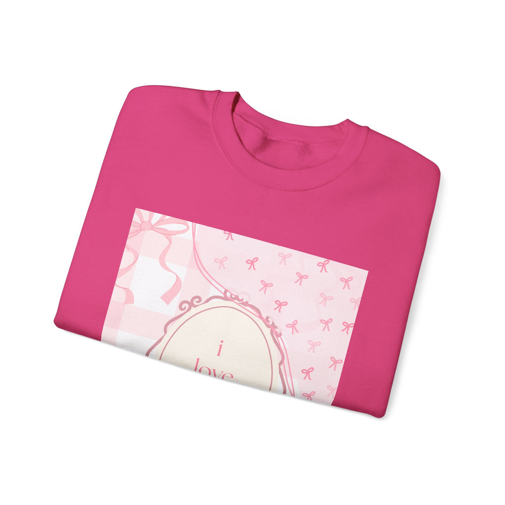 Crewneck Sweatshirt "I Love Pigeons" Pink Plaid Graphic