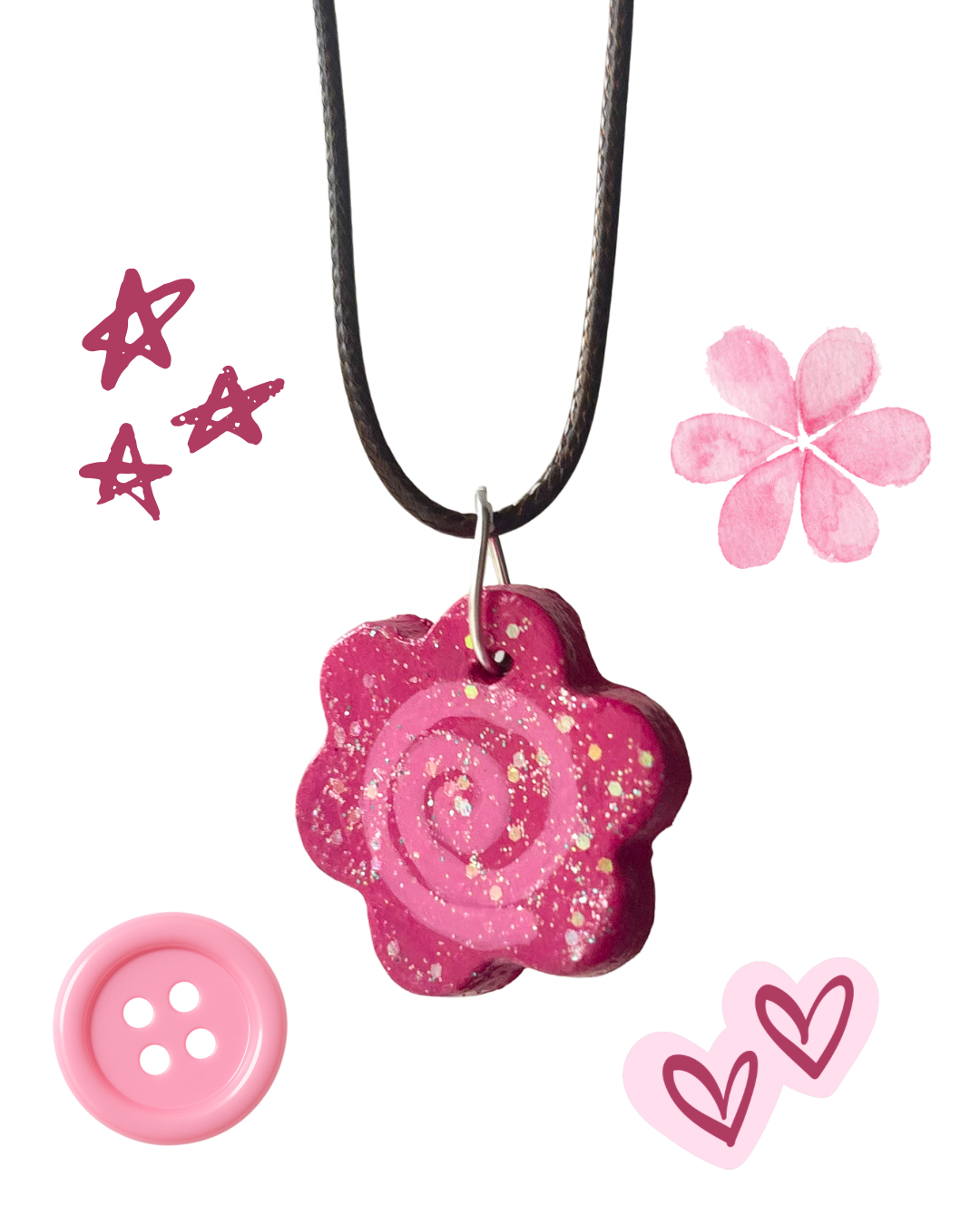 Pink glittery flower necklace