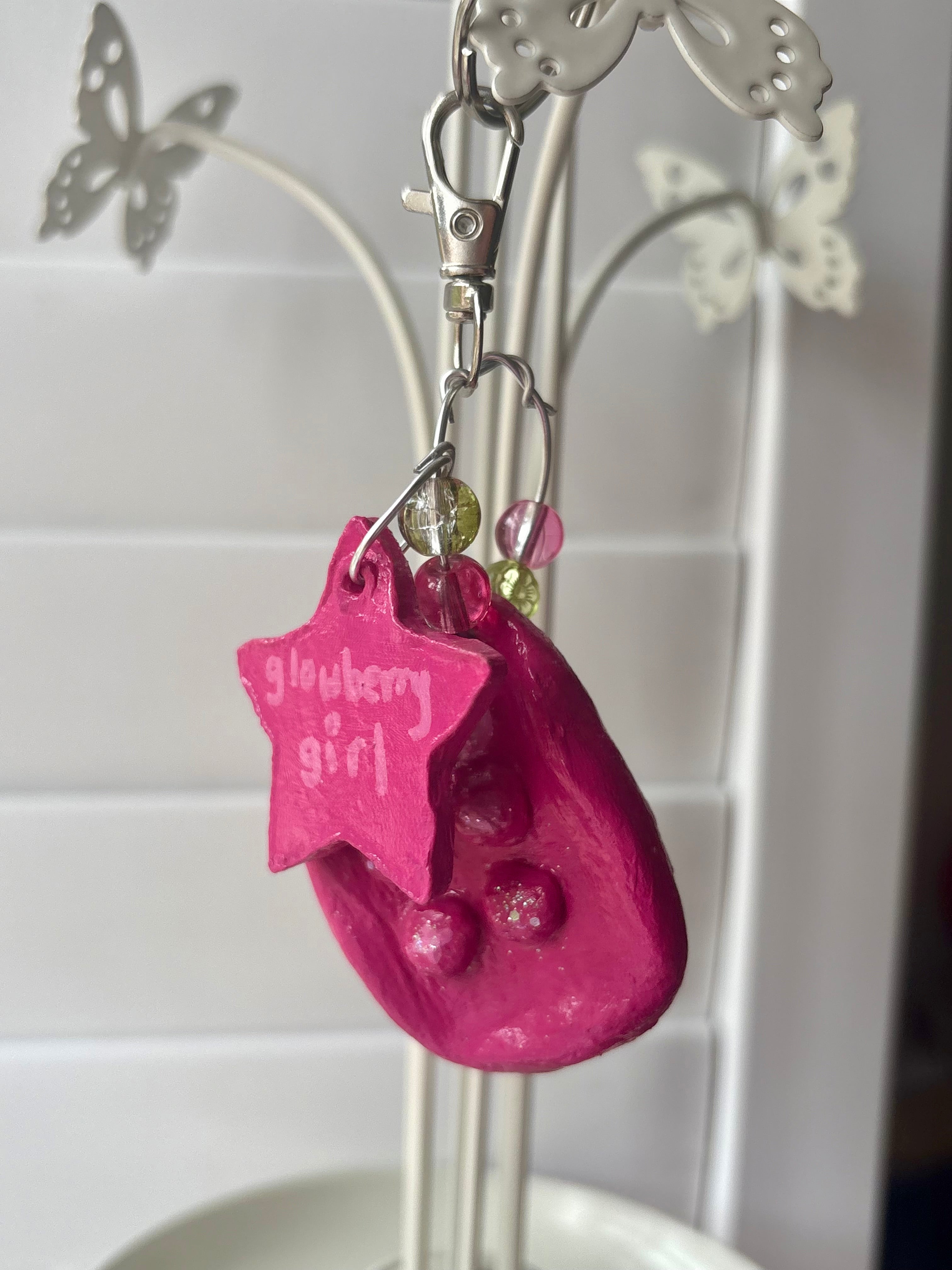 Pink phone glitter keyring